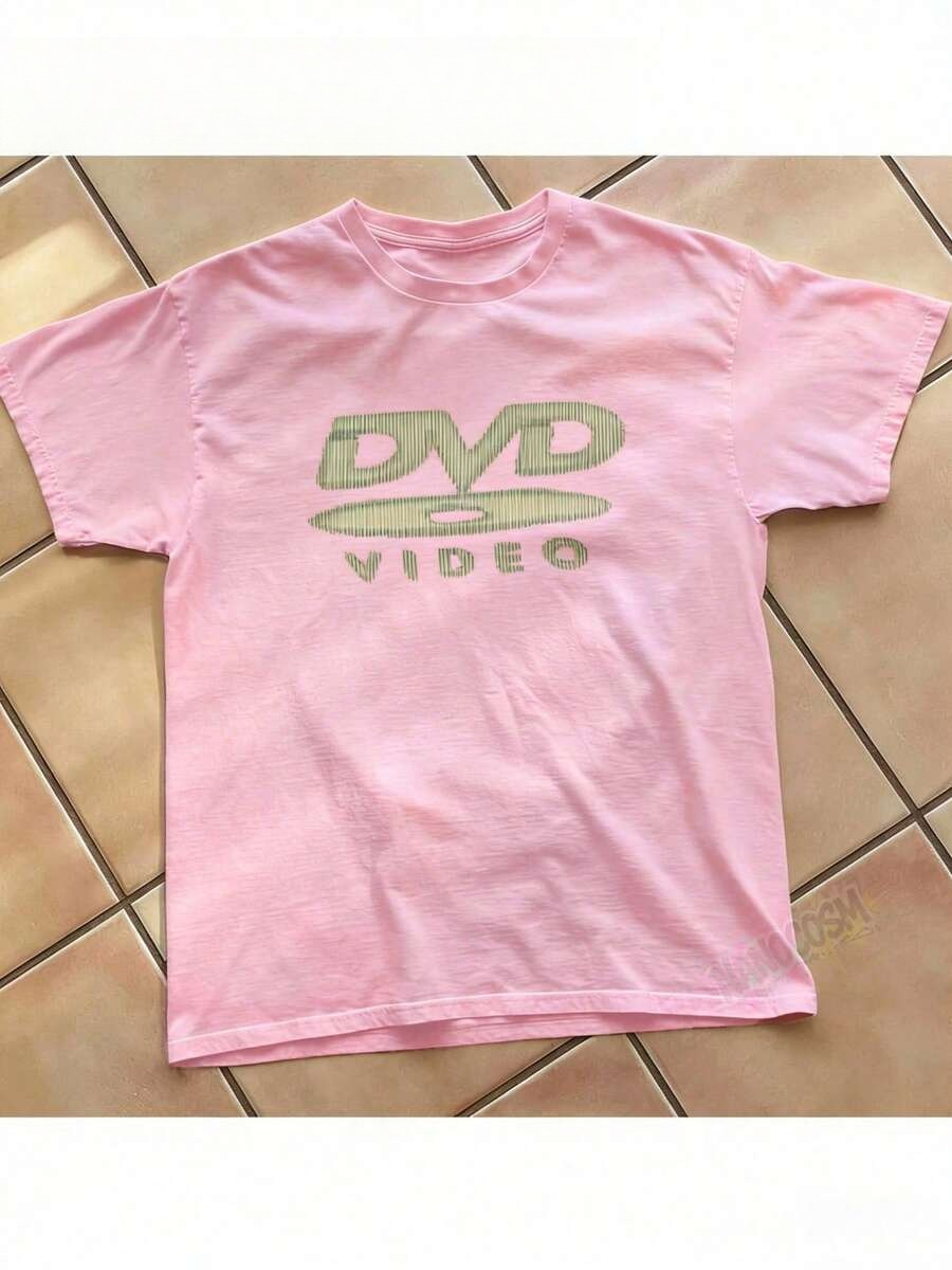 Esports Gaming Shirts - 【100%コットン】DVDビデオ ノスタルジックグリーンロゴ ヴィンテージゲームプリントTシャツ 2000年代風 レトロサマーシャツ -