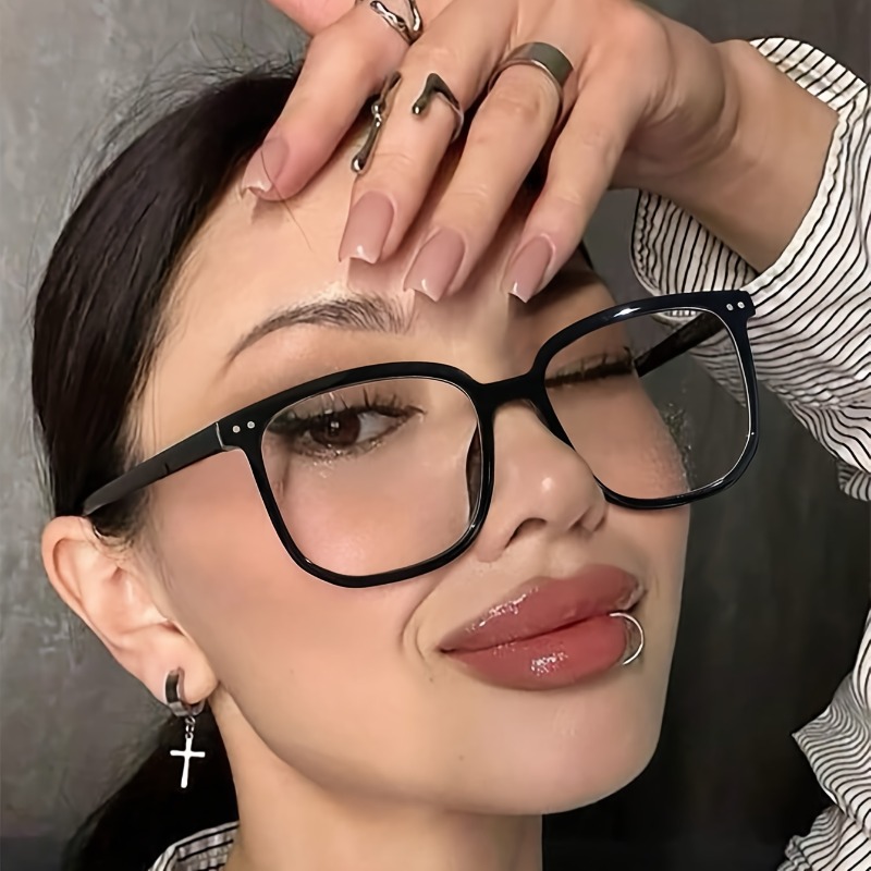 Gaming Glasses Blue - 大きな正方形フレームのブルーライトカットメガネ 女性用 パソコンゲーム用 目の保護 クラシックなプレーン透明メガネ 眼鏡